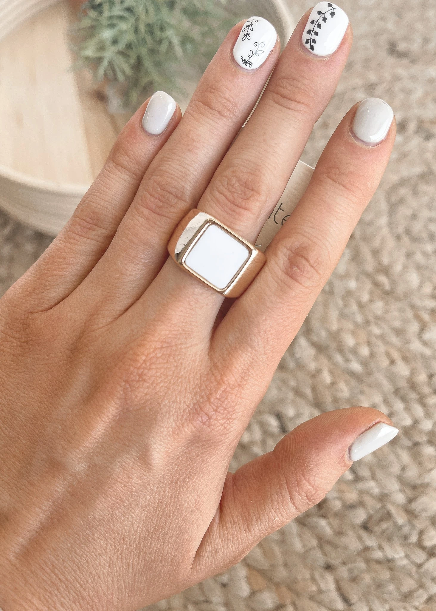 Metallic Square Stone Signet Ring