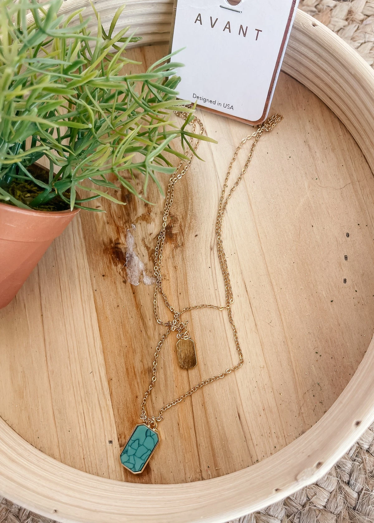 Rectangle Pendant Layered Necklace