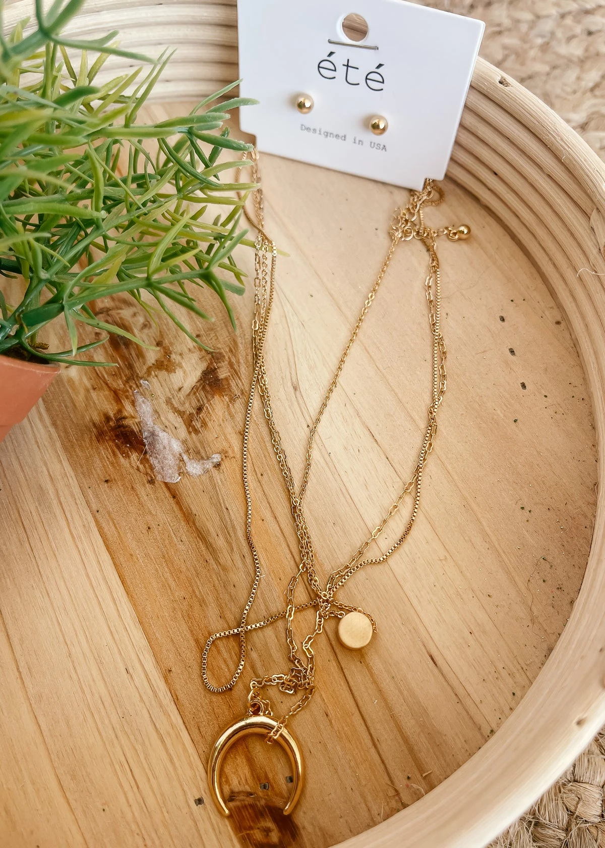 Crescent Moon Layered Chain Necklace Set