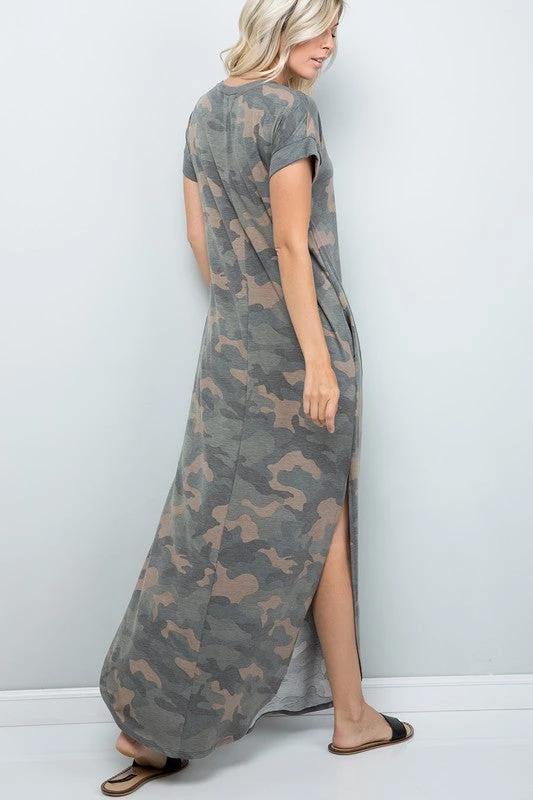 Green Camo Maxi T-Shirt Dress