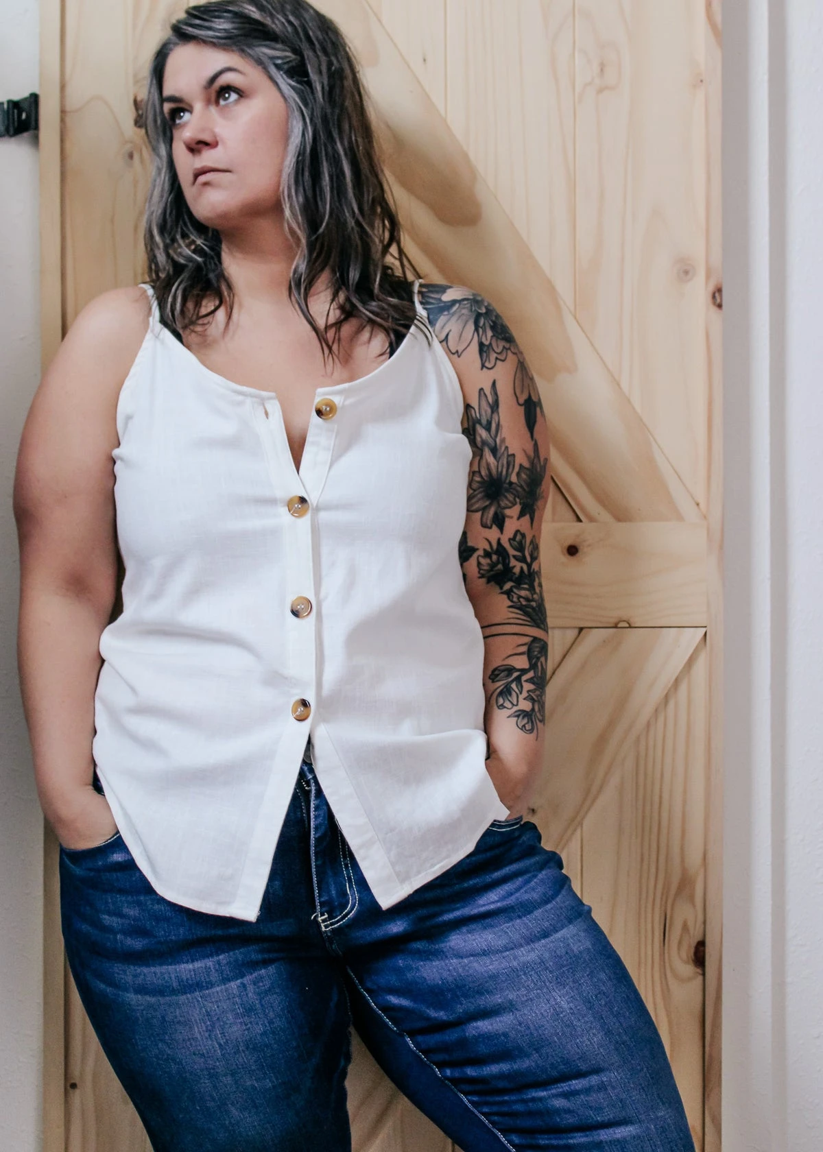 Linen Button Plus Size Tank Top