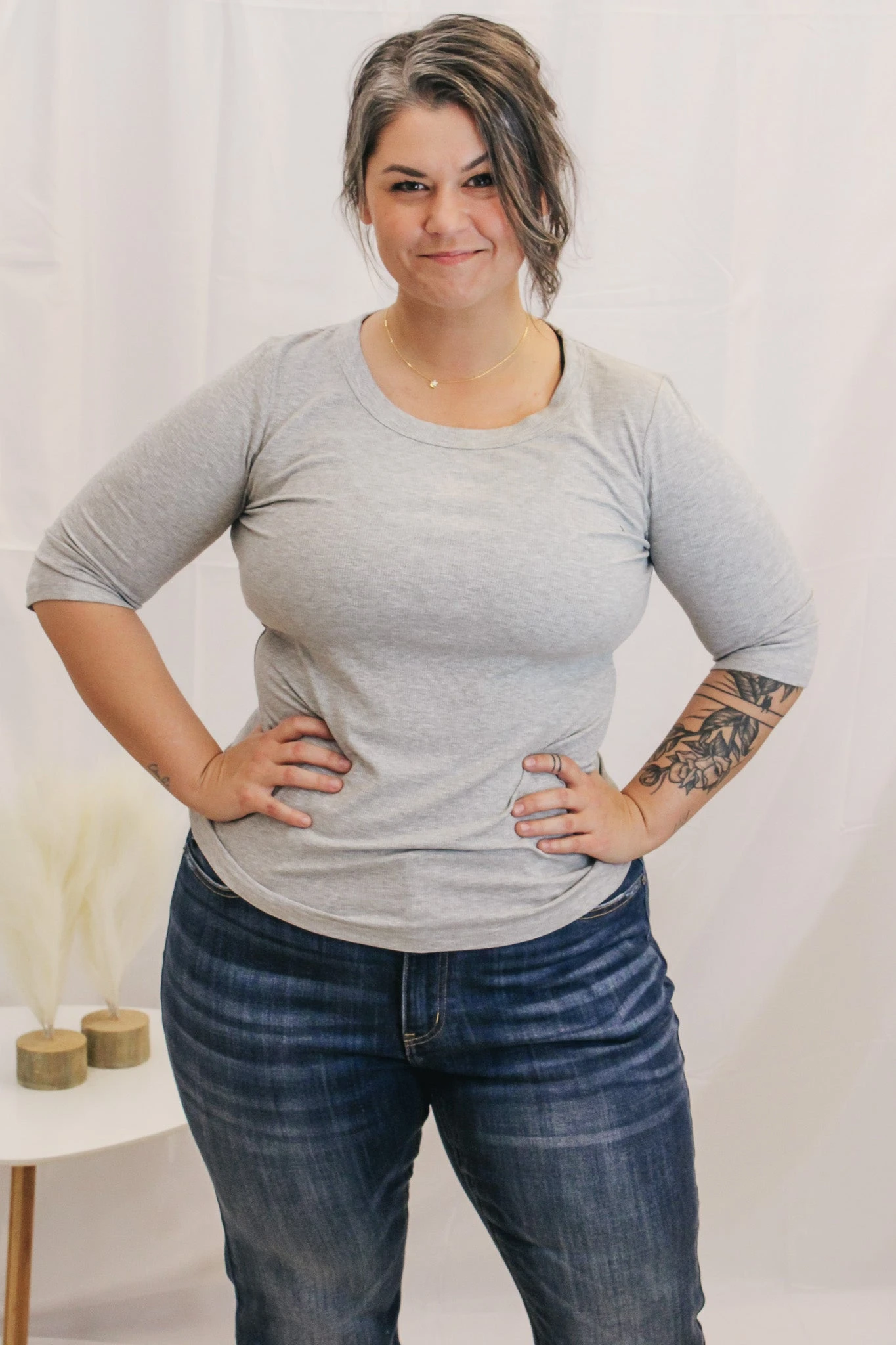 Ribbed 3/4 Sleeve Top