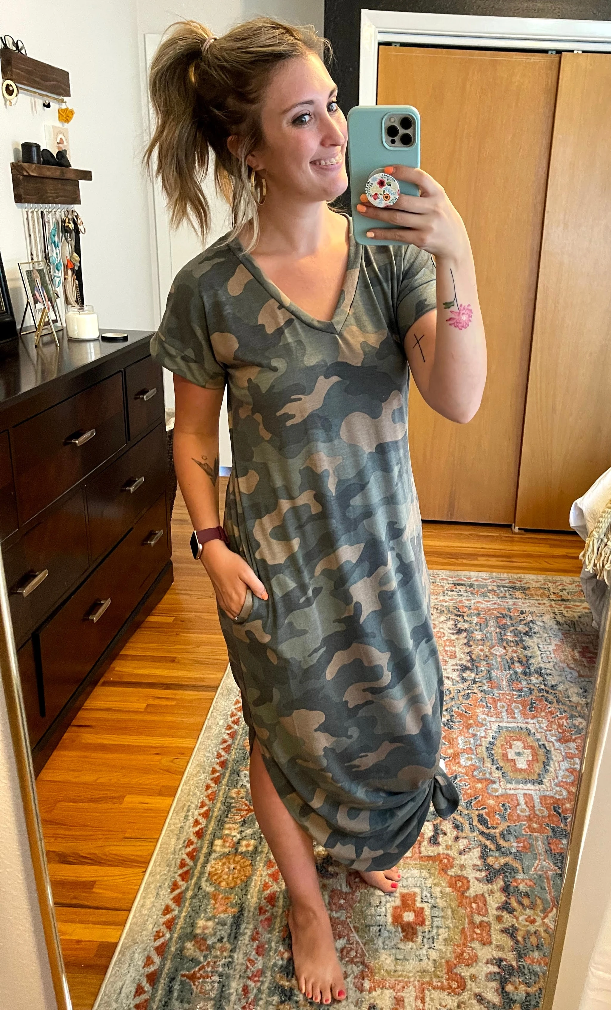 Green Camo Maxi T-Shirt Dress