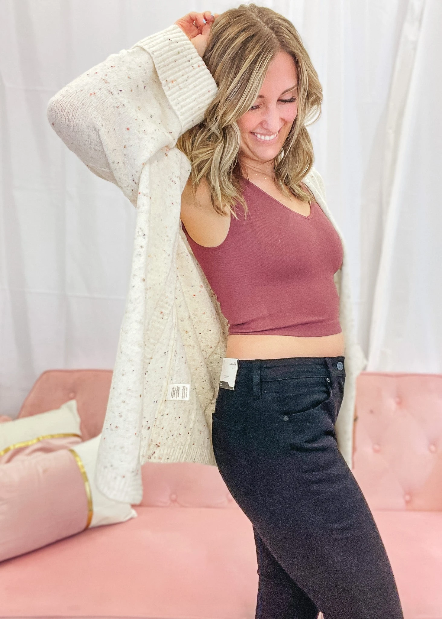 Speckled Open Front Cardigan