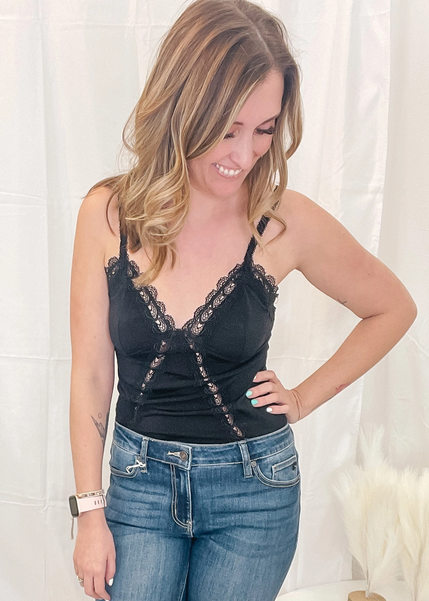 Take Me Out Lace Trim Bodysuit