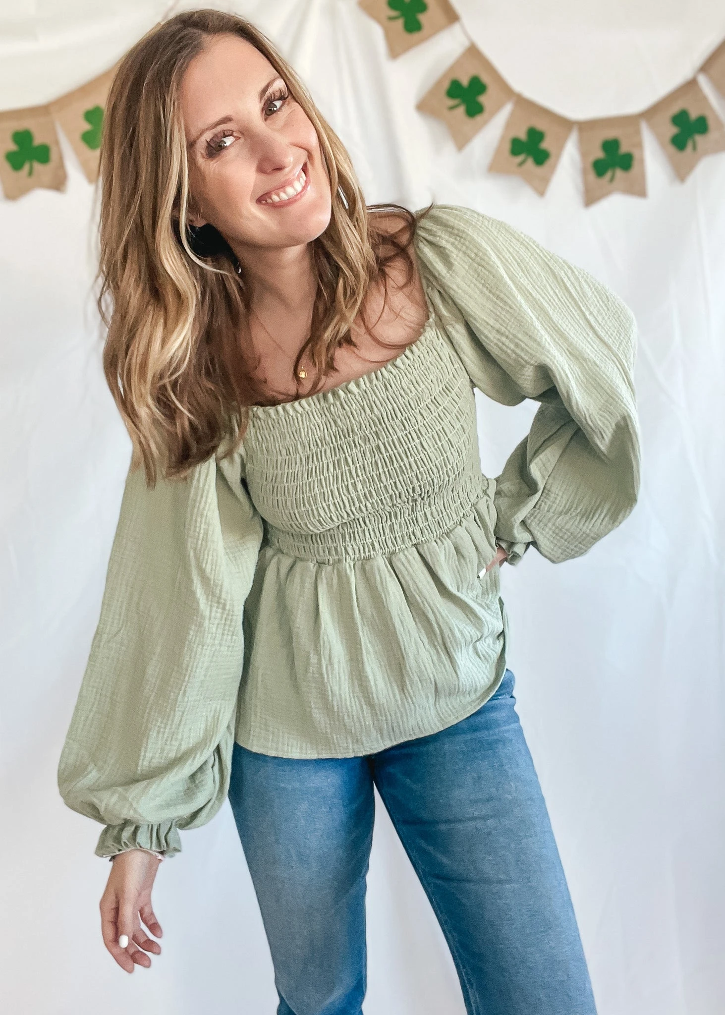 Sage Green Off Shoulder Blouse